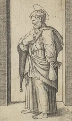 Saint Matthew, en liten säck i vänster hand, från serien 
