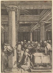 Presentationen av Jesus för Simeon i templet, efter Dürer, ca. 1500-1534.