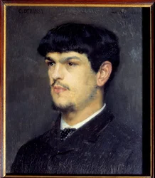 Porträtt av den franske kompositören Claude Debussy (1862-1918) Målning med svart sten och pastell av Marcel Andre Baschet (1862-1941) 1884 Dim 0,24 x 0,21 m Paris, musee d