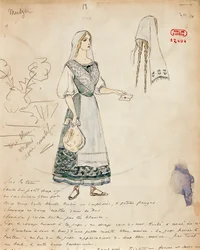 Frankrike, Paris, skiss av kostym för Michaela för Carmen av Georges Bizet