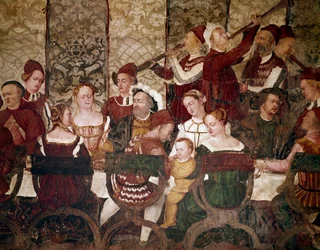 Kungen av Danmark Christian I vid en bankett med Bartolomeo Colleoni som värd. Detalj av inbjudningar (fresk, ca 1480)