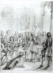 Konsert på Montague House, 1736 (penna och bläck över penna på papper)