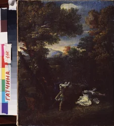 Cephalus et Procris (Cephalus och Procris). Peinture de Marcantonio Franceschini (1648-1729), huile sur toile. Italiensk konst (Bologna)