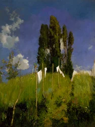 Tvättäng, sista kvarten av 1800-talet, av Marco Calderini (1850-1941), olja på duk, 65x51 cm. Italien