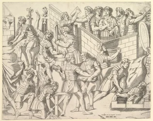 Romerska soldater som befäster sitt läger, från Trajanus..., 1500-talet.