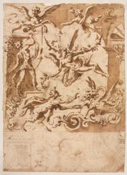 Grotesk med en satyr som matar en drake (recto)