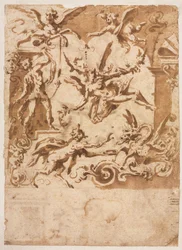 Grotesque with a Satyr Feeding a Dragon recto, Grotesque with a Leaping Centaur verso, c1565158