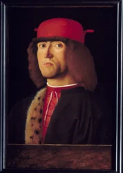 Porträtt av mansmålning av Marco Marziale (1440-1507)