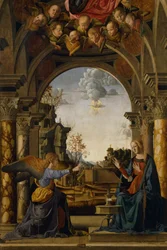 Annunciation, av Marco Palmezzano (1457-1539)