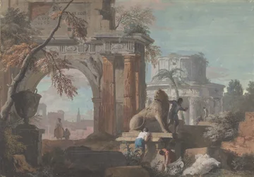 Capriccio med romerska ruiner, ca. 1700-1730.