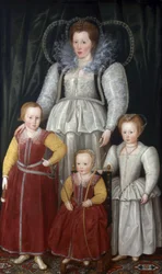 Porträtt av Anne, Lady Pope (1561-1625) med sina barn