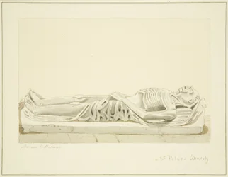 Effigy på ett monument i Peterskyrkan (penna och akvarell på papper)