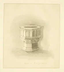 Typsnitt i Redcliffe Church (penna och akvarell på papper)