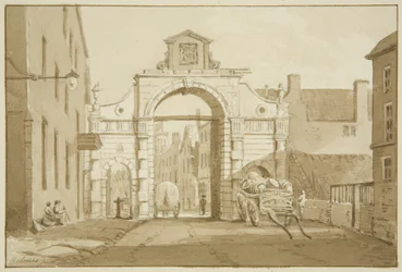 Temple Gate (penna och akvarell på papper)