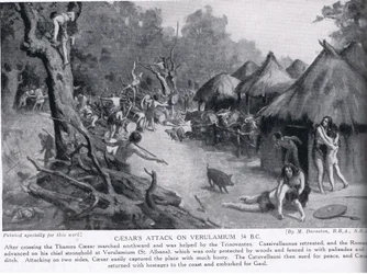 Caesars attack mot Verulamium, illustration från "Hutchinson