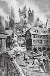 Bränningen av slottet Wadenschwyl 1804 (litografi)