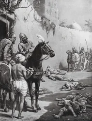 Slutet för de buddhistiska munkarna, 1193 e.Kr (litografi)