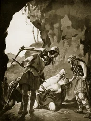 Konstantin II dödad av danskarna, 881 e.Kr., illustration från "Hutchinson