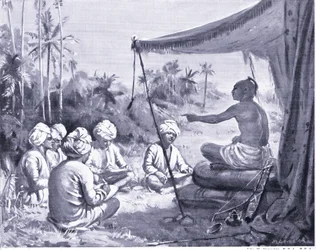 Kulottunga Chola instruerar sina lantmätare 1086 AD (litografi)
