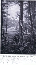 Menige Edom på jakt efter krypskyttar i Chivy Wood, hösten 1914 (litografi)