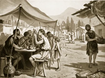 Spartaner som äter vid offentliga bord, illustration från "Hutchinson