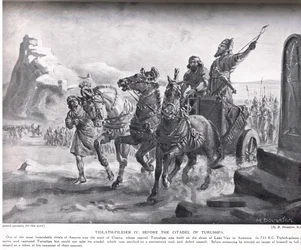 Tiglath-Pileser IV framför citadellet i Turushpa, illustration från "Hutchinson