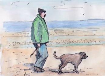 Promenad med hunden - 06 (penna och akvarell)