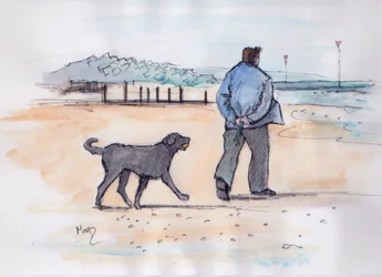 Promenad med hunden - 07 (penna och akvarell)