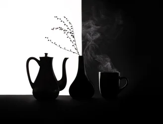 Svartvitt kaffestilleben