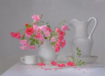 Stilleben med rosa ros