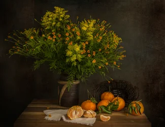 Mandariner och höstblommor