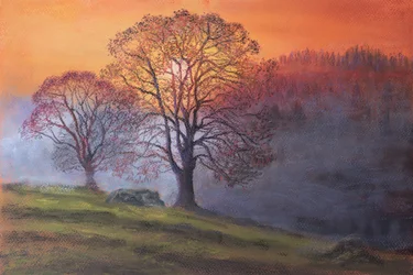 Sol genom tidig dimma, 2020 (pastell)