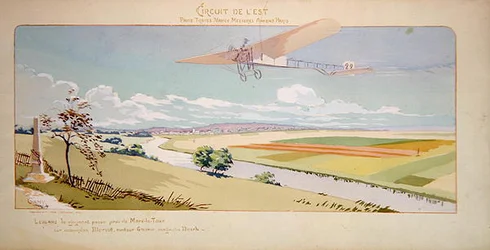 Comte Charles de Lambert i en Bleriot Monoplane flyger West Circuit, publicerad av Mabileau, Paris
