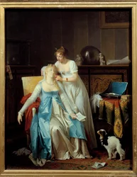 Dåliga nyheter En tjej klädd i Premier Empire-mode svimmar när hon läser ett brev som tillkännager olycka. Målning av Marguerite Gerard (1761-1837) 1804 Sön. 0,63x0,5 m