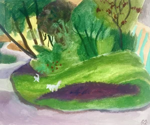 Paysage aves des Chiens Blancs, 2018 (akryl och akvarell på papper)