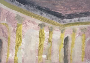 Rose Wienerinteriör med pelare, 2019 (olja på papper)