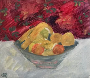 Vase aux Fruits de Juin, 2021 (olja på papper)