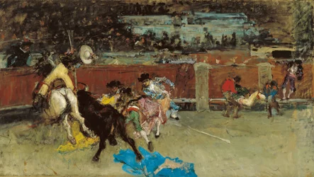 Tjurfäktning. Wounded Picador - Fortuny, Maria (1838-1874) - ca 1867 - Olja på duk - 80,5x140,7 - Museo Carmen Thyssen, Malaga