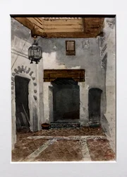 Interiör från huset där vi tillbringade våra första dagar i Tetouan, ca 1860 (akvarell på papper)
