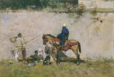 Orientalism: en marockansk familj vid vattnet (Marockanerna) - Målning av Mariano Fortuny (1838-1874)