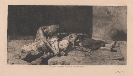 Arabe veillant le corps de son ami (arab som vakar över sin väns kropp)