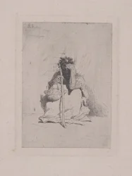 Untitled - Hukande figur med käpp (etsning)