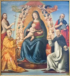 Madonna med barn och helgon (olja på pannå)