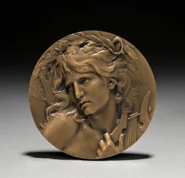 Medalj överlämnad till Loïe Fuller av den franska regeringen: Orpheus vid ingången till underjorden (framsidan)