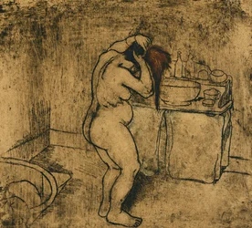Nakna Catherine som kammar sitt hår, 1895