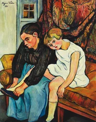 Mormor tar på en liten flicka skor, 1931