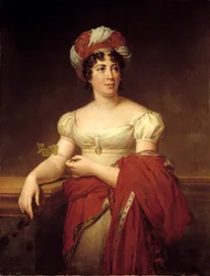 Porträtt av Germaine Necker, friherrinnan av Stael Holstein kallad Madame de Stael (1766-1817), schweizisk romanförfattare och essäist. Målning av Marie Eleonore Godefroid (1778-1849)