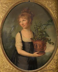 Madame Larsonnier, född Edmée Gabiou som liten flicka med en etruskisk vas.