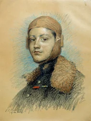 Porträtt av Georges Guynemer (1894-1917), fransk krigspilot. Teckning av februari 1916. Teckning av Marie Louise Catherine Breslau (1856-1928) ec.suis.