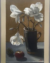 Rustikt stilleben med magnolia